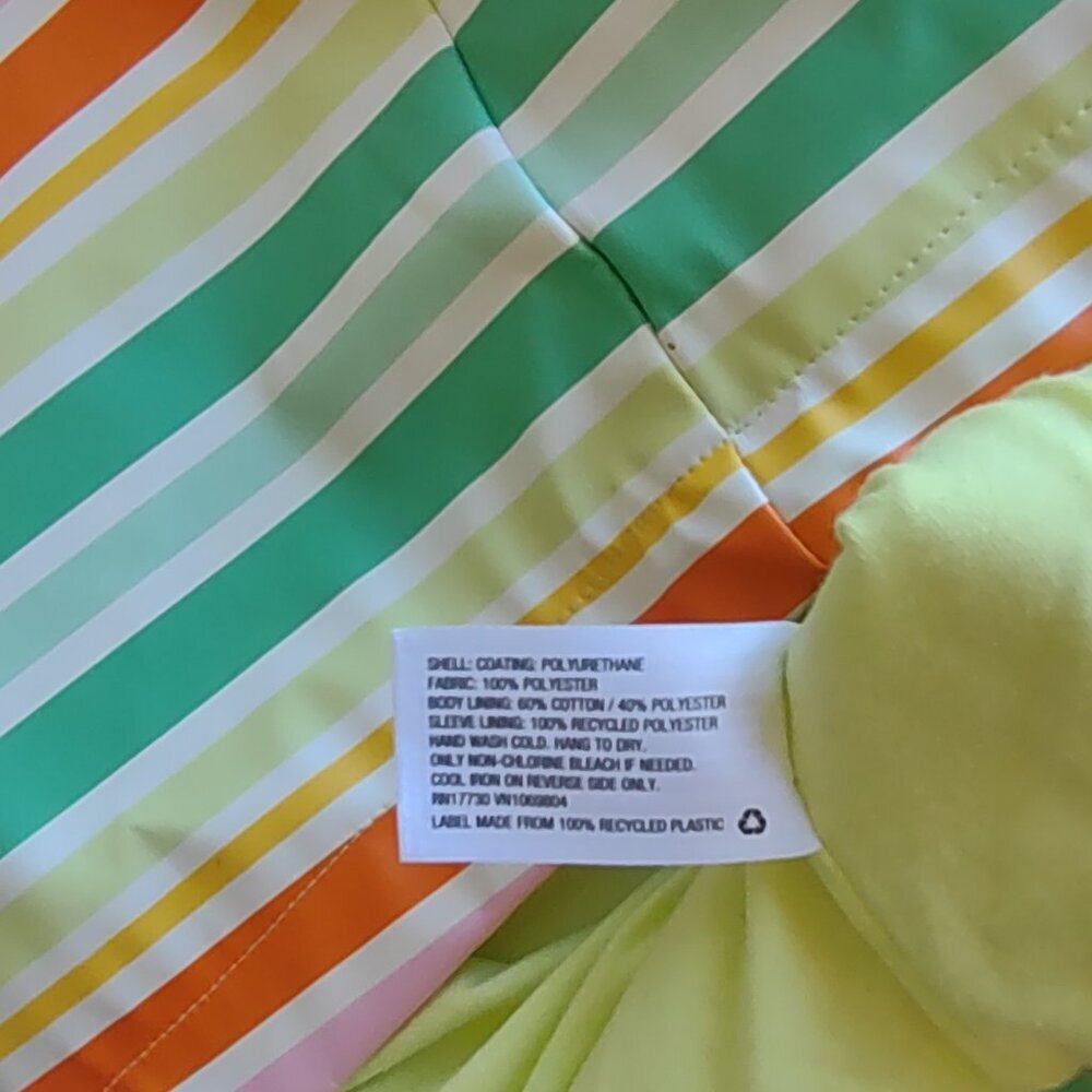 💛 NEW Rain Jacket Full Zip Lined Hood Colorful Stripes Size Girl Large 10/12 - Picture 10 of 10